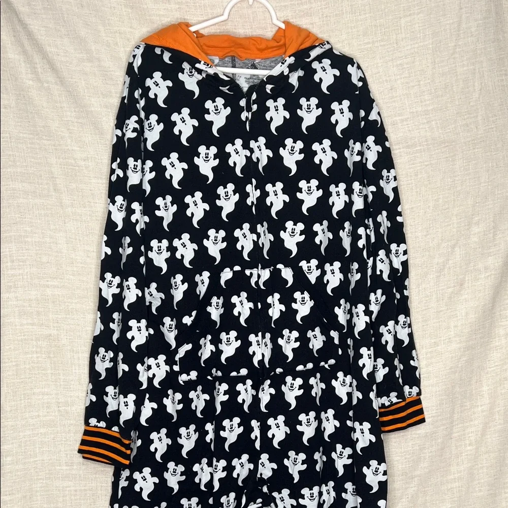 Disney Store Halloween Ghost Black White Mickey Adult One PJs Piece Jumpsuit - Picture 3 of 6